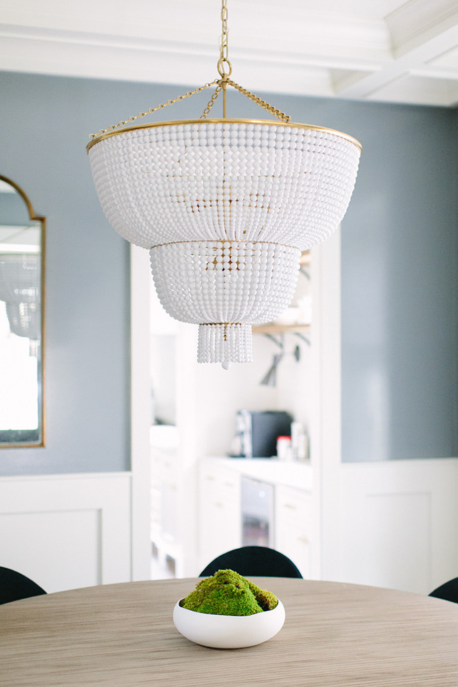 White beaded chandelier. White beaded chandelier ideas. White beaded chandeliers. White beaded chandelier. Dining room White beaded chandelier #Whitebeadedchandelier Kate Marker Interiors.