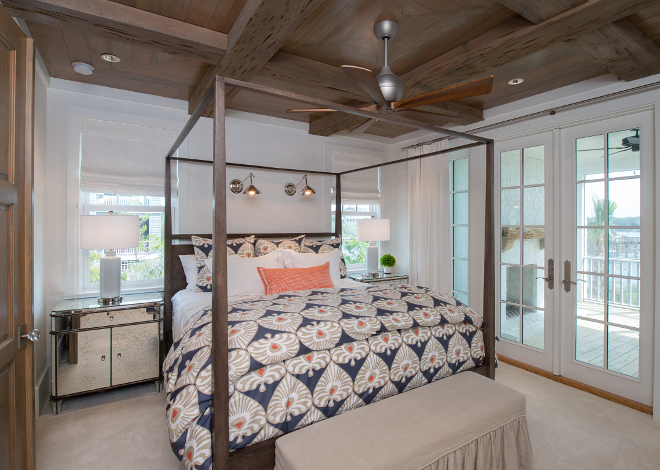 Reclaimed Wood ceiling. Reclaimed wood ceiling ideas. Bedroom features reclaimed Cypress ceiling and beams. #ReclaimedCypressceiling #Reclaimedbeams #ReclaimedWoodceiling Interiors by Courtney Dickey of TS Adams Studio.