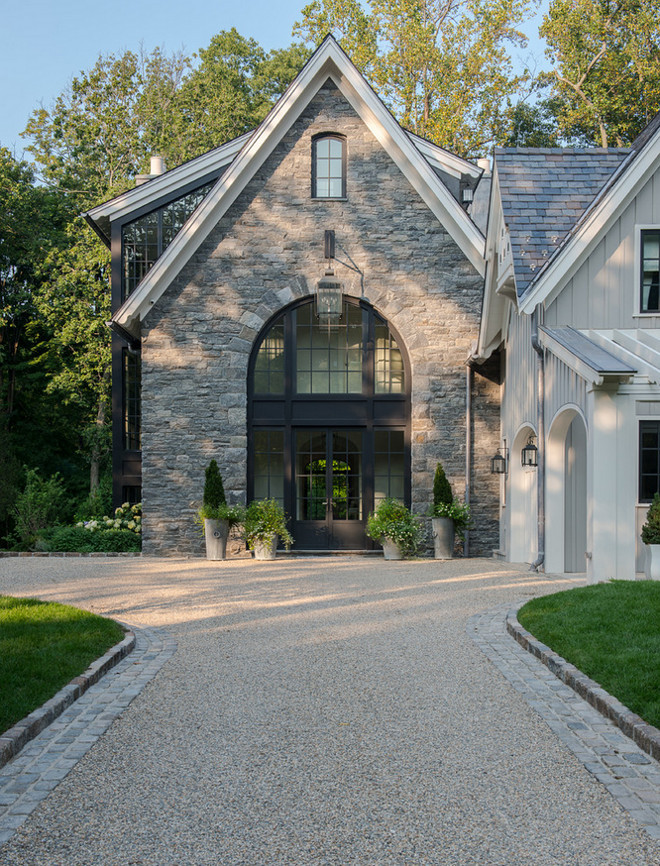 Stone Exterior. Stone Home Exterior. Home exterior with stone and Black Casement Windows. The stone is Byram black fieldstone. #Stone #HomeExterior #stoneExterior #BlackCasementWindow #ByramBlackFieldstone #BlackFieldstone Brooks and Falotico Associates, Inc.