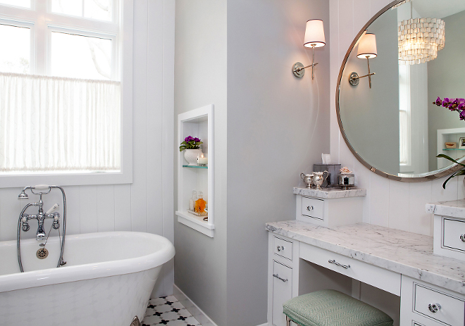 Bathroom plumbing fixtures and hardware. Faucets: Newport Brass 990L in polished chrome; Tub: MTI Melinda 10 with satin nickel feet; Pendant: West Elm Capiz Zig Zag Chandelier in white; Sconce: Visual Comfort Bryant Sconce in polished nickel with natural paper shade; Hardware: Nouveau Bamboo pull & Emtek Brookmont clear crystal knob.#plumbing #fixtures #hardware #bathroom Patterson Custom Homes