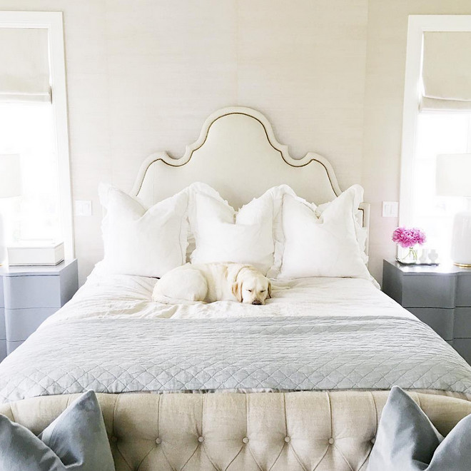 Bedroom. Neutral Bedroom. Neutral bed is from Oly and gray nightstands are from Bungalow 5. #Bedroom #neutralbedroom Rachel Parcell.