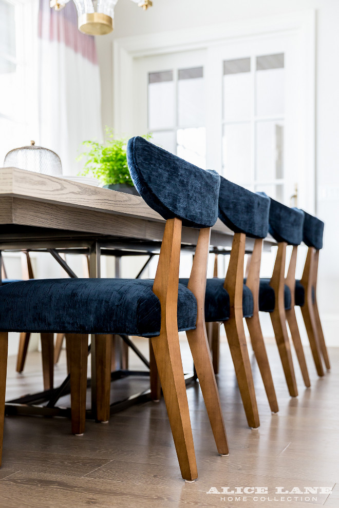Dining Room Chairs. Dining chairs are Alice Lane Home's Turner Dining Chair in Navy - $934.00 each #Diningchairs #AliceLaneHome #TurnerDiningChair #Navy
