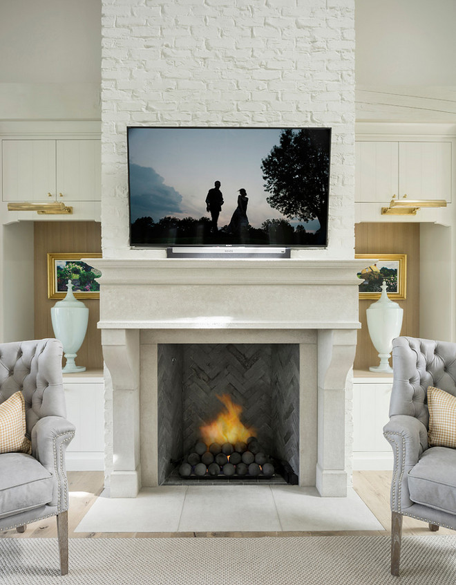 Fireplace. Fireplace. Fireplace features a combination of limestone and painted brick. Fireplace. Limestone. Painted Brick Fireplace Jackson and LeRoy