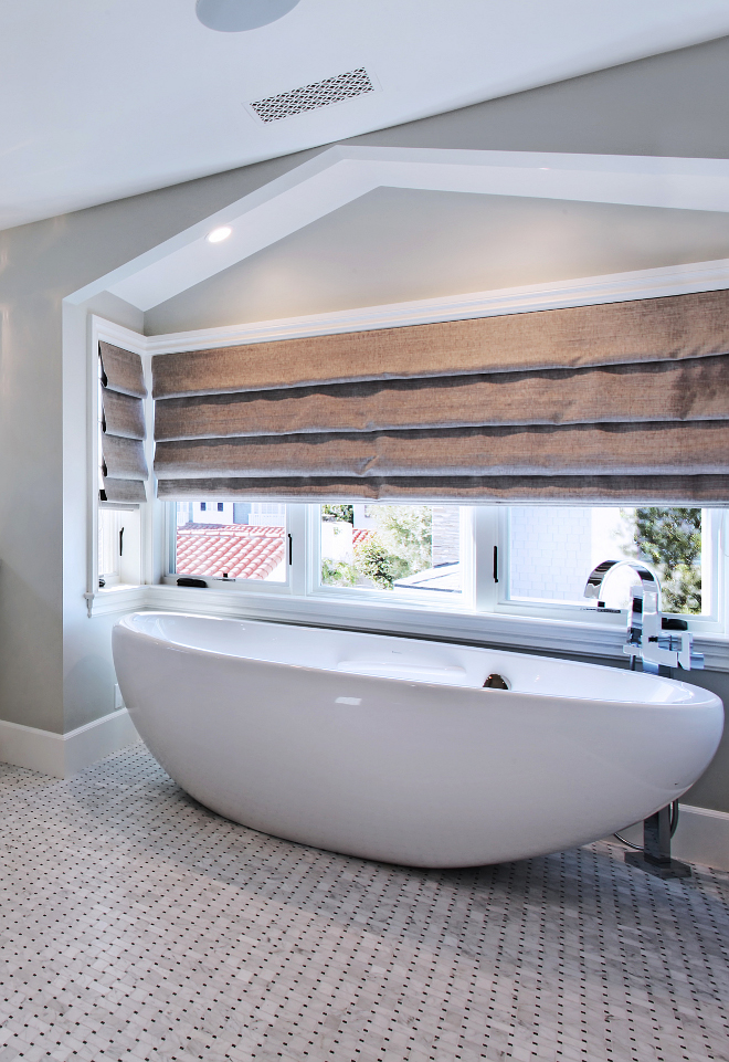 Oval freestanding tub and tub filler. Who wouldn't love to relax in that oval tub?! Bath Tub is Bain Ultra Essencia Oval 72 x 36 x 27. Tub Filler is Brizo T70180-PC. #ovaltub #tubfiller Patterson Custom Homes