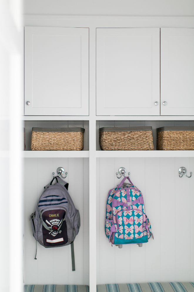 Mudroom. Mudroom with built-in cubbies and shelves for baskets. #mudroom #builtin #cubbies #shelves #baskets #storage