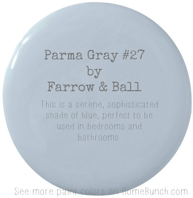 Parma Gray 27 Farrow & Ball. This is a serene, sophisticated shade of blue, perfect to be used in bedrooms and bathrooms. ParmaGray #FarrowandBall