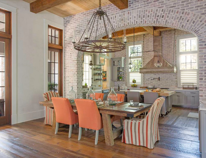 Rustic Kitchen. Rustic Kitchens. Rustic Kitchen with exposed brick and wide plank floors. #RusticKitchen #Kitchen #exposedbrick #wideplankfloors #wideplank #floors TS Adams Studio Architects Inc.