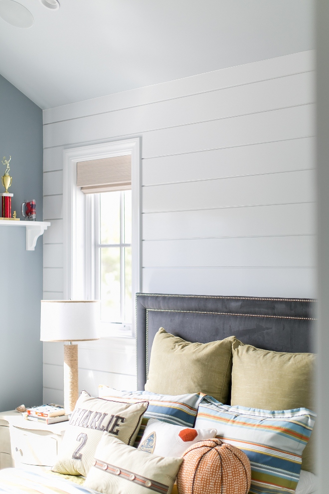 Shiplap Bedroom Wall. This bedroom features a great accent shiplap wall. Shiplap wall. Shiplap Bedroom Wall #Shiplap #Bedroom #Wall Churchill Design.