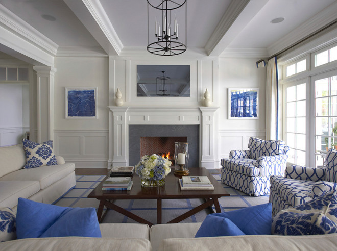 Symmetric Blue and white Living Room. Symmetric Blue and white Living Room Decor. Symmetric Blue and white Living Room Ideas. Symmetric Blue and white Living Room Design #Symmetric #Blueandwhite #LivingRoom Lynn Morgan Design.