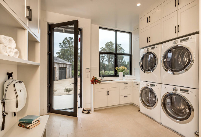 Four machines laundry room. Laundry room mudroom with Four machines. Four machines laundry room layout. Mudroom and laundry room with double washers and double dryer machines. #Fourmachines #laundryroom #Fourmachineslaundryroom Clarum Homes