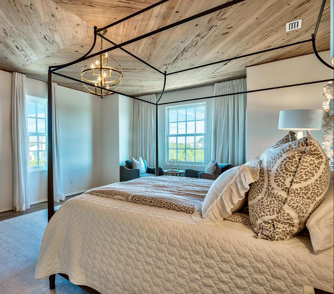 Wood Ceiling. Master bedroom ceiling features 1"x 6" Pecky Cypress wood in diamond pattern. Pecky Cypress wood ceiling in diamond pattern. #wood #ceiling #woodceiling #PeckyCypress #woodceiling #diamondpattern Interiors by Jan Ware Designs.