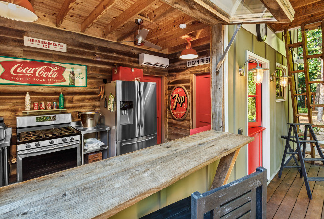 Garage converted into a bar. How fun! Garage converted into a bar, perfect for lake houses, cottages. #garage #bar MOSAIC Group [Architects and Remodelers]