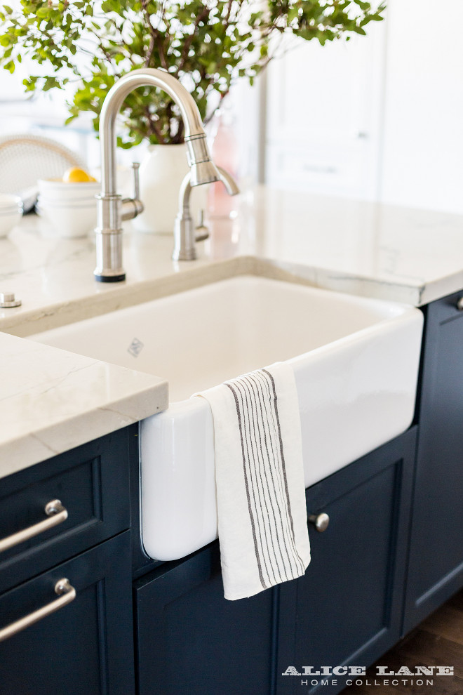 Kitchen faucet. Kitchen faucet, an Artesso Single Handle Pull-Down Kitchen Faucet by Brizo, looks great with the Rohl farmhouse sink. #Faucet #kitchen #Brizo #Singlehandlefaucet