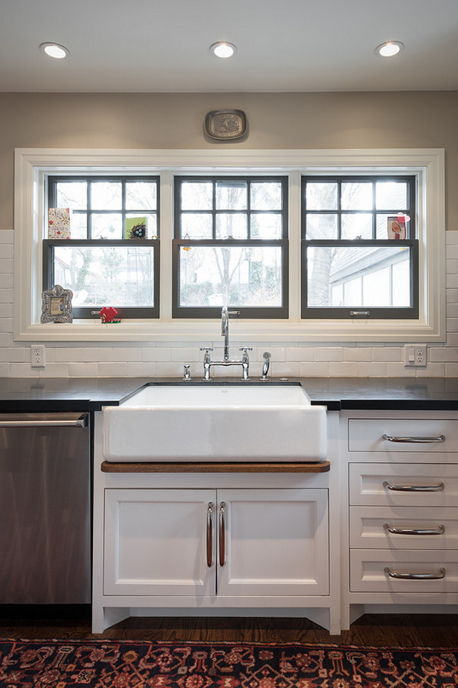 Kitchen with painted window frames above sink. Kitchen painted window frames. #Kitchen #paintedwindowframes Northstar Builders, Inc.