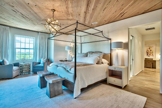 Master Bedroom Lighting. Geometric shape and metallic finish create timeless 8 arm lighting for master bedroom, dining room, entry way. The gorgeous lighting is Barbara Cosgrove Pendant Sphere in Antique Brass #masterbedroom #lighting Interiors by Jan Ware Designs.