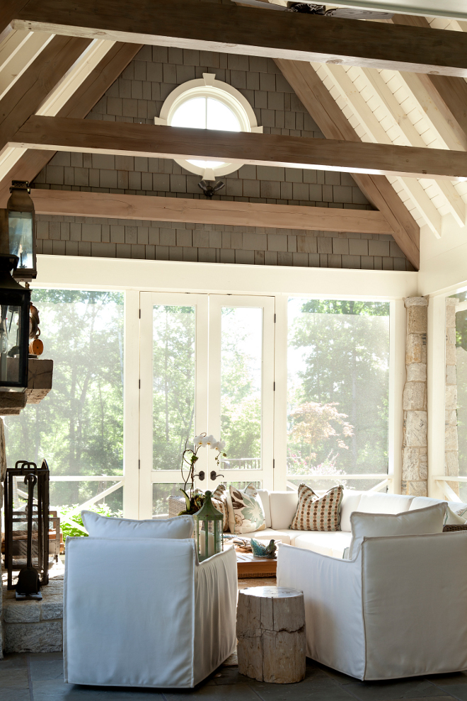 Screened in porch. Screened in porch vaulted ceiling. Screened in porch ceiling #Screenedin #porch #ceiling #vaultedceiling T.S. Adams Studio. Interiors by Mary McWilliams from Mary Mac & Co.