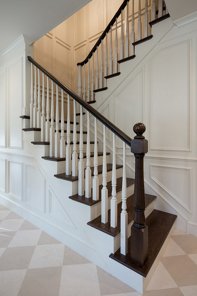 Staircase wall millwork. Staircase wall paneling millwork. Traditional foyer staircase wall paneling millwork design. #Staircase #wall #paneling #millwork Northstar Builders, Inc.