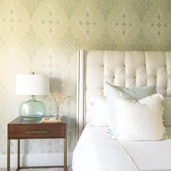 Bedroom wallpaper. Bedroom wallpaper is Nina Campbell. #NinaCampbell #wallpaper #bedroom Beautiful Homes of Instagram carolineondesign