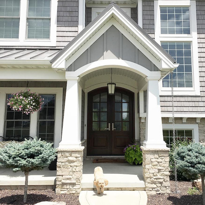 Front Entry Porch with Craftsman tapered columns. These Tapered columns with a flat recessed panel combine Craftsman style with traditional stile-and-rail construction. Porch with Craftsman tapered columns. #Porch #Craftsmancolumns #taperedcolumns Beautiful Homes of Instagram carolineondesign