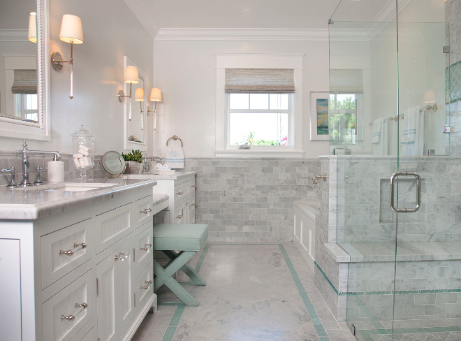 Master Bath Tiling. Master Bath Tiles. The master bathroom offers a great layout and a beautiful combination of wall and floor tiles. Master Bath. Tiles. Master Bath Tiling Ideas. #MasterBath #tiling #tilesFlagg Coastal Homes