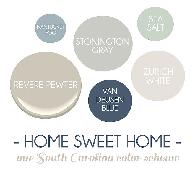 New paint colors for the modern home Benjamin Moore Sea Salt, Benjamin Moore Van Deusen Blue, Benjamin Moore Zurich White. 