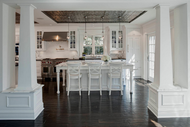 Rustic Hardwood floor. Dark stained rustic hardwood floor. The rustic floors are by Zanella, they are a handscraped walnut with a foot worn finish. #RusticHardwoodfloor #Hardwoodfloor #Darkstainedrustichardwoodfloor Jane Kelly, Kitchen and Bath Designer