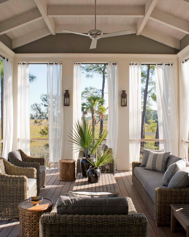 Screened in porch. Screened in porch with ceiling fan. Screened in porch. Screened in porch fan. Screened in porch #Screenedinporch Beth Webb Interiors. Wayne Windham Architect, P.A.