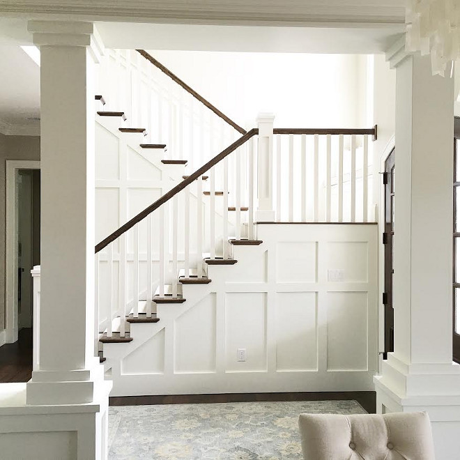 Stairway paneling, wainscotting. Side of stairway paneling, wainscoting. Stairway paneling, wainscotting ideas. Stairway paneling, wainscotting. #Stairwaypaneling #Stairwaywainscotting #Stairway #paneling #wainscoting Beautiful Homes of Instagram carolineondesign 