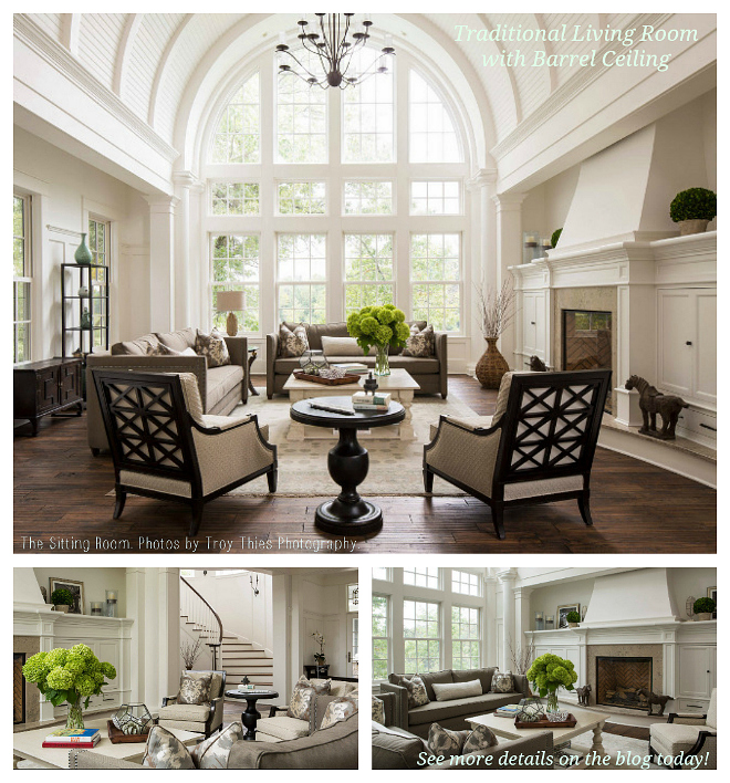 Traditional Living Room with Barrel Ceiling