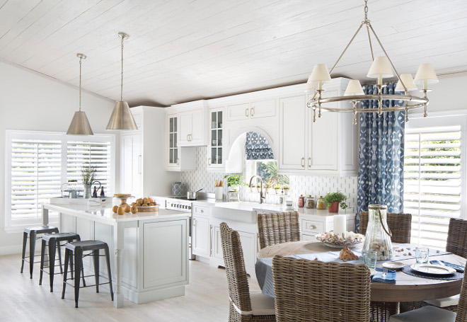 Whitewashed shiplap ceiling. Kitchen with whitewashed shiplap ceiling. Kitchen whitewashed shiplap ceiling ideas. #whitewashedceiling #shiplap #ceiling Lisa Michael Interiors
