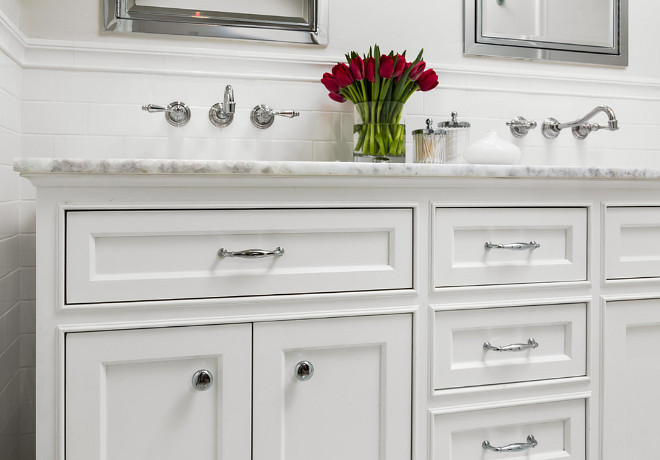 Bathroom Vanity. Narrow Bathroom Vanity. This bathroom was particularly narrow so we built this vanity 18" deep to allow plenty of room within the bathroom. #narrowbathroomvanity #vanity #narrowvanity Robert Frank Interiors. Clark Dugger Photography