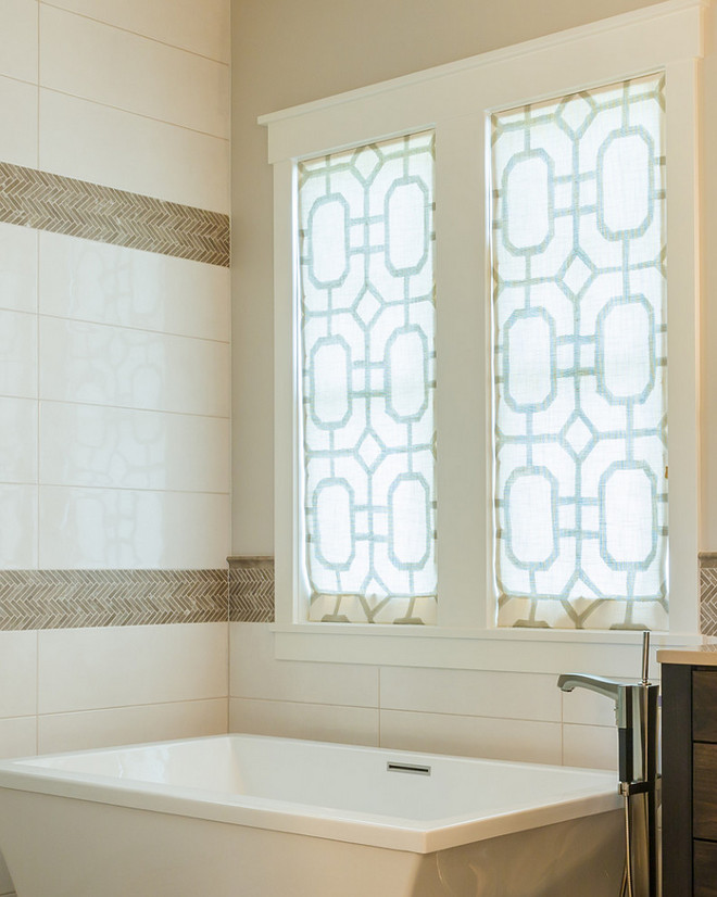 Bathroom Window Treatment. Bathroom Window Treatment. Master bath with Roman shades by Jim Thompson no. 9. #Bathroom #windowtreatment #Masterbath #drapery #romanshades #JimThompson bathroom-window-treatment Restyle Design, LLC.