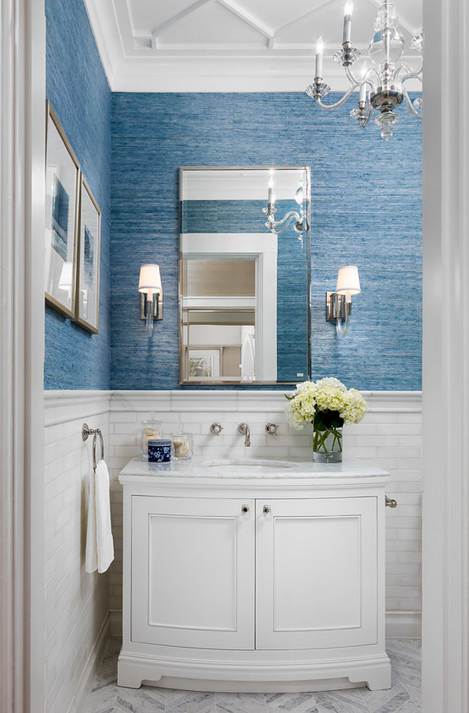 Bathroom marble tile wainscoting. Bathroom marble wall tile wainscoting. Paint and lacquer were Dunn Edwards White Picket Fence. Bathroom marble wall tile wainscoting. Bathroom marble wall tile wainscoting #Bathroom #marble #walltilewainscoting #tilewainscoting #walltile Robert Frank Interiors