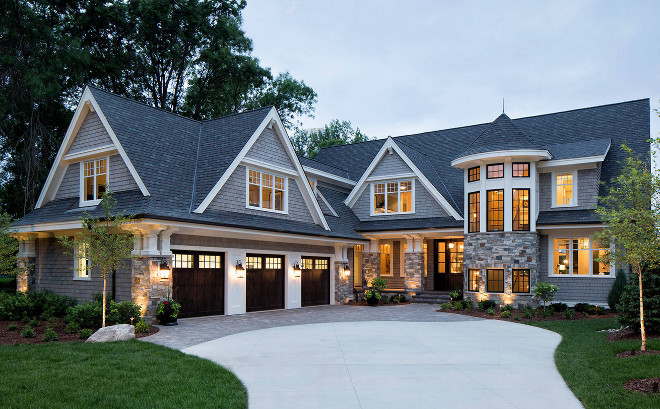 Home Exterior combines Shingle and stone. Home Exterior combines Shingle and stone. #HomeExterior #Shingleandstone combination-of-shingles-and-stone-home-exterior. Hendel Homes. Vivid Interior Design - Danielle Loven. 