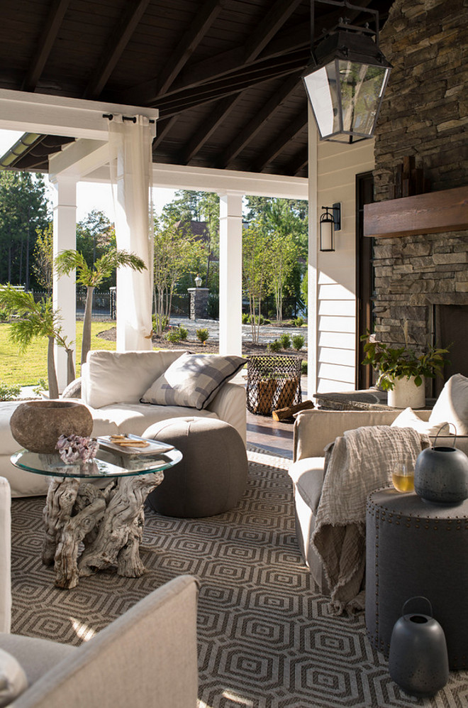 Comfortable outdoor furniture and rug. How to create a comfort feel in outdoor living areas. Heather Garrett Design