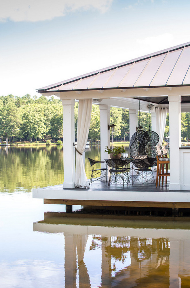 Covered Dock. Boat dock converted into a party, covered dock. Dock. #Dock #Covereddock Heather Garrett Design