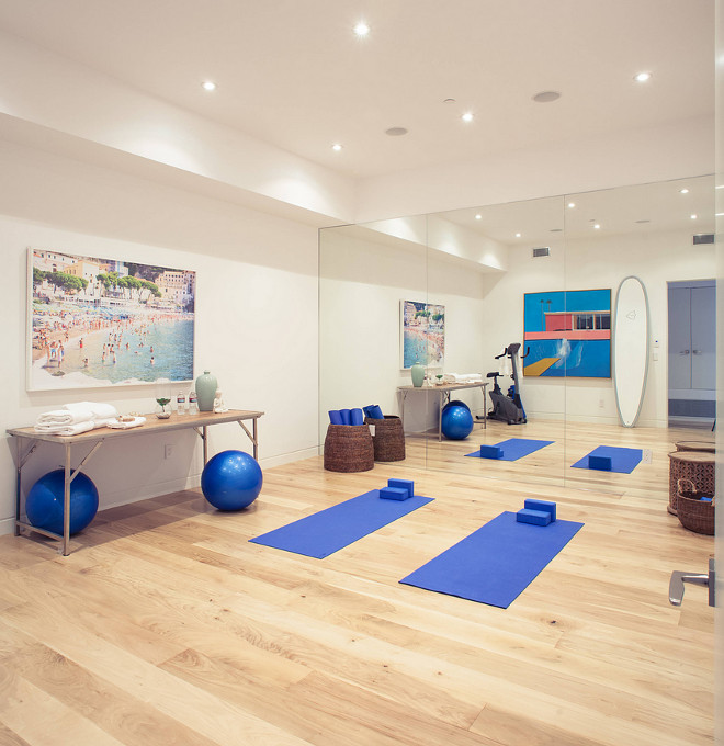 Yoga Room. Home Yoga Room. Yoga room flooring. The yoga room flooring is bleached walnut. 7". #yogaroom #yogaroomflooring Building Solutions and Design, Inc. Building Solutions and Design, Inc. (Photo credit: Charles-Ryan Barber Architect: Nadav Rokach)