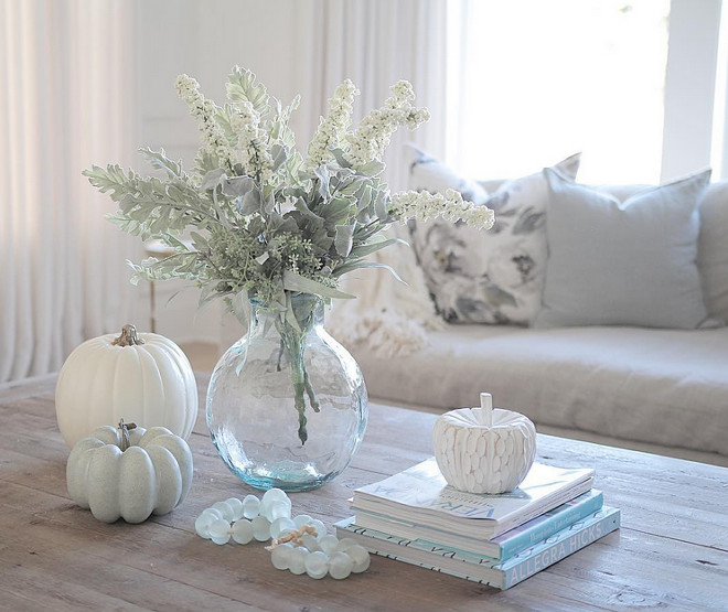 Neutral Fall Decor with white faux pumpkin. Neutral Fall Decor. Neutral Fall Decor #NeutralFallDecor #FallDecor faux-pumpkin JShomedesign via Instagram. See Sonja's entire home on "Beautiful Homes of Instagram" on Home Bunch