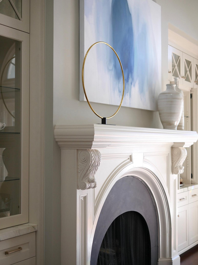 Sherwin Williams Divine White. White Fireplace Mantel and Cabinets Paint Color: Sherwin Williams Divine White. Sherwin Williams Divine White. Sherwin Williams Divine White #SherwinWilliamsDivineWhite Home Bunch Beautiful Homes of Instagram bluegraygal