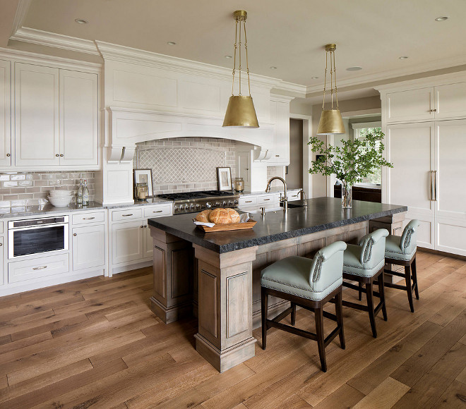 Kitchen flooring. The kitchen flooring is a wide-plank, riffed and quartered white oak with a matte finish. kitchen-wood-flooring #kitchenflooring Hendel Homes. Vivid Interior Design - Danielle Loven