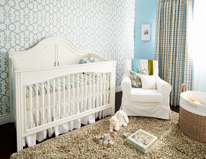 A nursery designed for a little boy. The white crib is from Young America. nursery #nursery #boysnursery Fina Designs