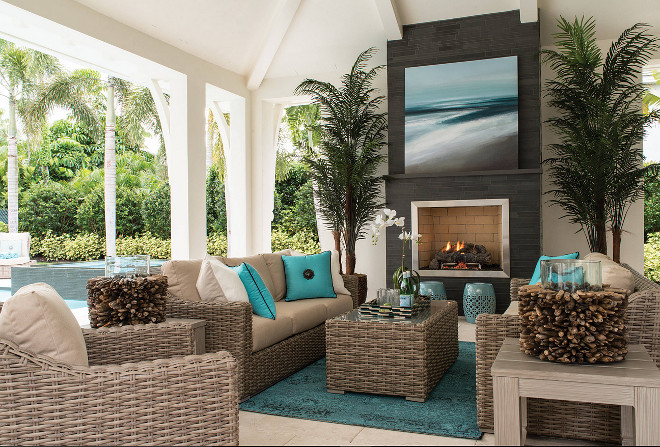 Patio Pillow and accessories. Neutral Patio with Turquoise Pillows and accessories. #Patio #Pillows #accessories. Gaddis Interiors Robb & Stucky