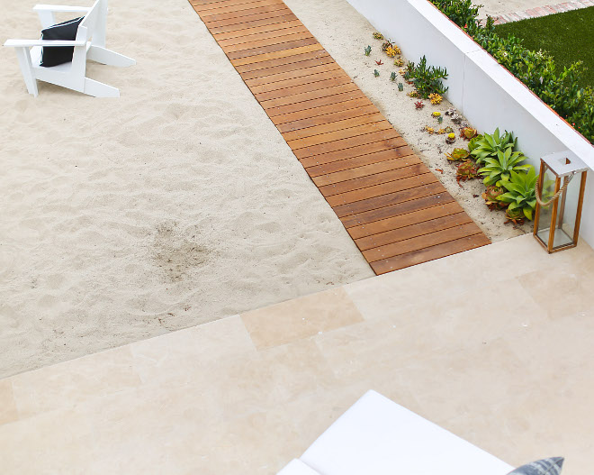 Patio Stone Floor Tile. Patio feature ¾ slab limestone cut into 2x3’ tiles. Brushed finish for traction . The builder searched 30 vendors to find one that matched this particular beach sand. Winkle Custom Homes. Melissa Morgan Design. Ryan Garvin Photography