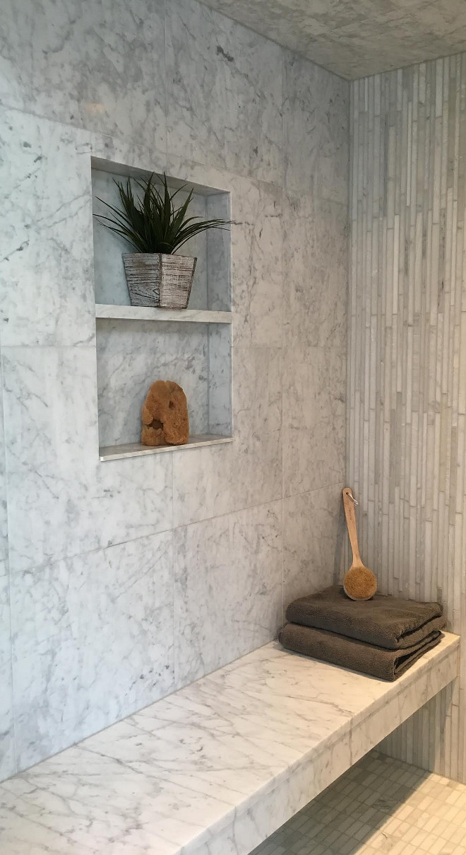 Shower Niche. Shower Marble Niche. Shower shampoo niche. Shower niche #Shower #niche Beautiful Homes of Instagram Sumhouse_Sumwear