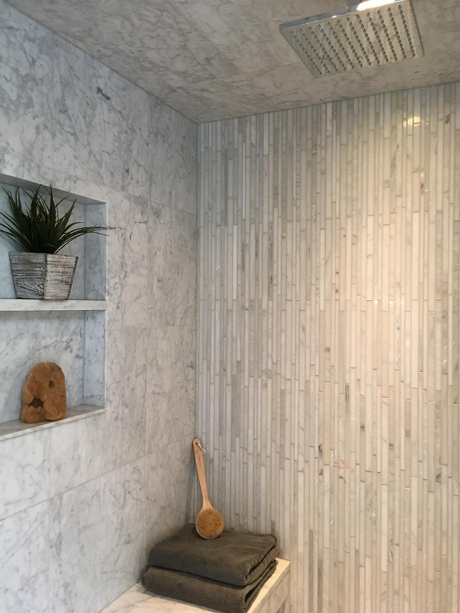 Shower Tile. Shower Feature Wall Tile is Polished Carrara from The Tile Shop. Shower Tile Combination. Shower Tile #Shower #Tile #ShowerTile Beautiful Homes of Instagram Sumhouse_Sumwear