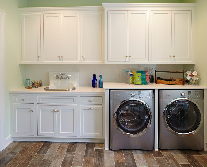 Benjamin Moore Icicle. Laundry room white cabinet paint color is Benjamin Moore Icicle. Benjamin Moore Icicle #BenjaminMooreIcicle #laundryroom #whitecabinet #paintcolor benjamin-moore-icicle Hendel Homes