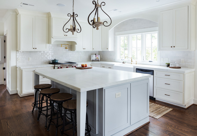 kitchen. White kitchen with pale gray island. kitchen. #kitchen #palegray #kitchenisland #grayisland Willow Homes