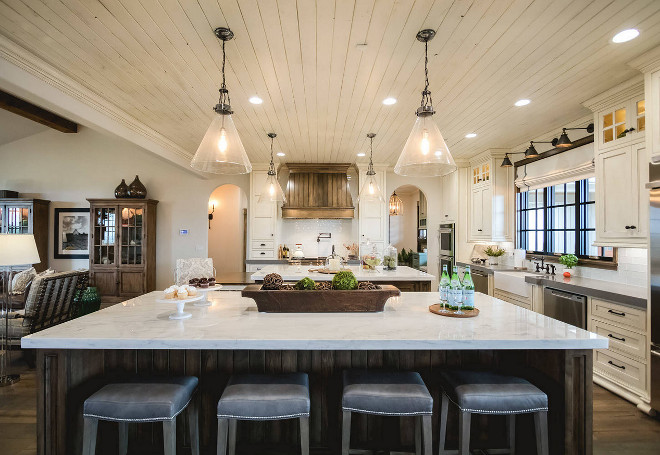 Kitchen Island Countertop. The islands feature Calcutta Marble counters. The islands feature Calcutta Marble counters. #Kitchen #islands #countertop #counters #Calcutta #marble Alicia Zupan