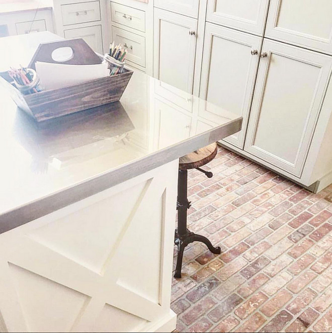 Laundry room brick flooring. Brick Flooring. The homeowner got the brick at a local tile shop. The brick is McNear Brick and the color is Dorado. #laundryroom #brickflooring #brick #flooring #brickfloor laundry-room-brick-flooring-ideas Home Bunch's Beautiful Homes of Instagram ourfarmhousefit