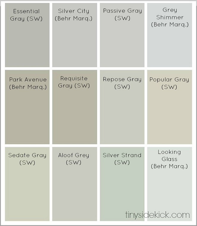 Great Collection Neutral Paint Colors. Sherwin Williams Essential Gray. Behr Silver City. Sherwin Williams Passive Gray. Grey Shimmer by Behr. Park Avenue by Behr. Sherwin Williams Requisite Gray. Sherwin Williams Repose Gray. Sherwin Williams Popular Gray. Sherwin Williams Sedate Gray. Sherwin Williams Aloof Grey. Sherwin Williams Silver Strand. Looking Glass Behr. neutral-paint-colors